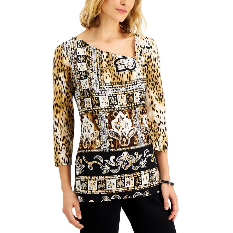 Jm Collection Printed 3/4 Sleeve Top